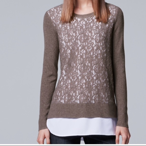 NWT Simply Vera Vera Wang Mock-Layer Lace Sweater Blue Maroon Size M - Picture 4 of 5